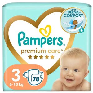 Scutece pentru bebelusi Premium Care, Marimea 3, 6-10kg, 78 Bucati, Pampers